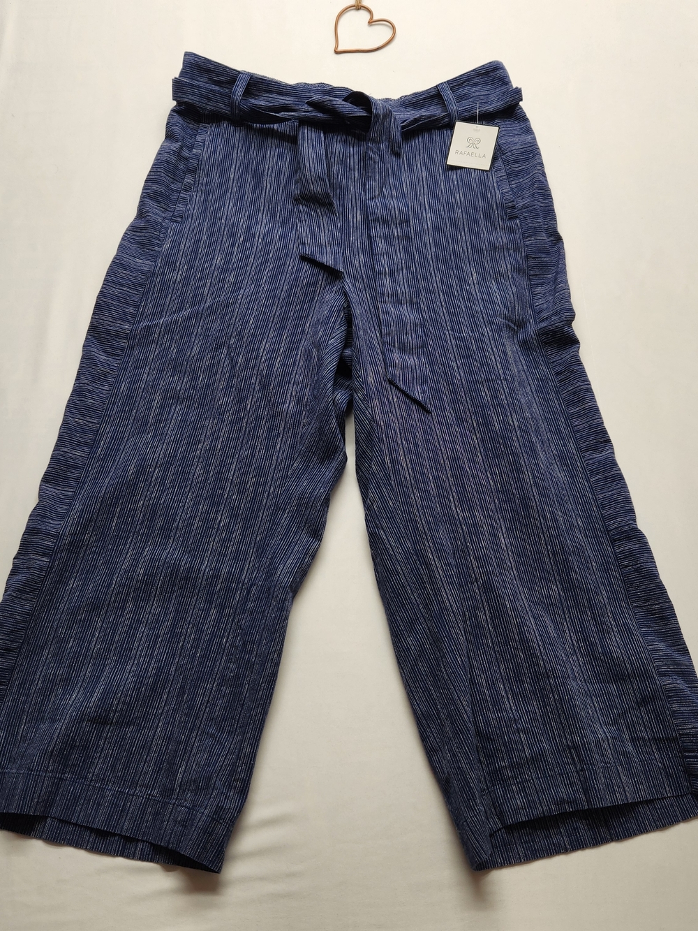 ⭐️NWT Rafaella Linen Blend Blue Stripe Wide Leg Crop Pants Belted Size 16 